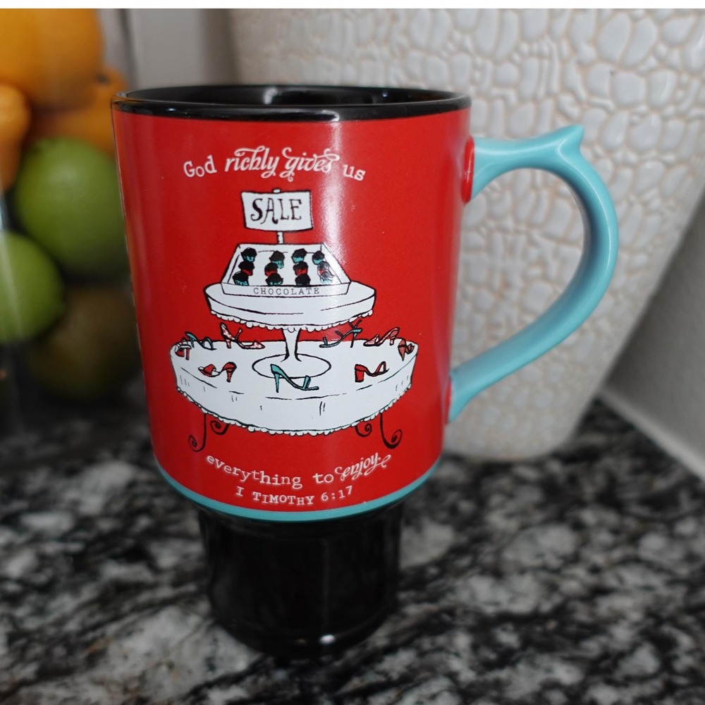 dayspring tall quirky ceramic mug God richly gives us everything to‎ enjoy'